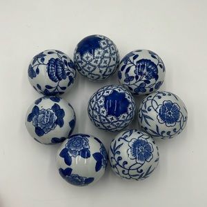 Set of 8 - Hand Painted Cobalt Blue on White Porcelain Balls